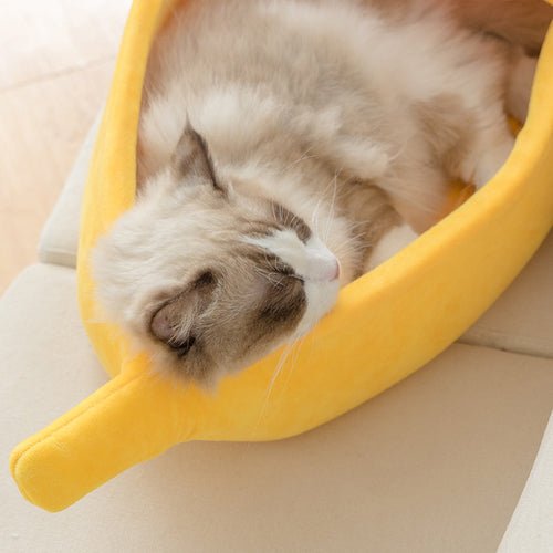Bananen Katzenbett Lustig - Gemütliche Katzenhöhle für Indoor Katzen - PetEssentials24