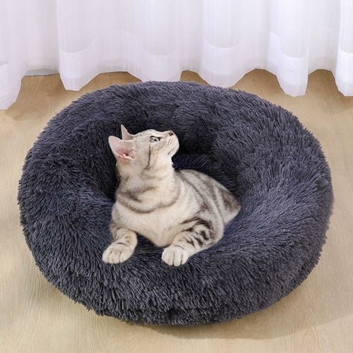 US Ship Calming Pet Beds For Cats Soft Plush Round Sofa Bed Breathable - PetEssentials24